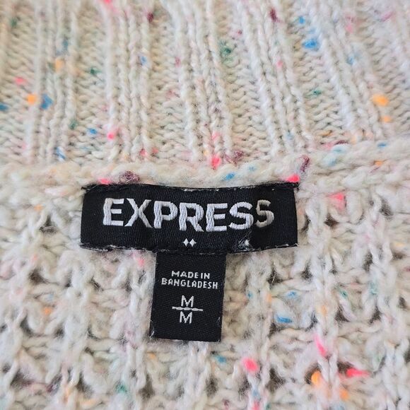 Express Factory Cream Pale Pink Colorful Speckles Open Waffle Cardigan - Medium - Picture 3 of 13